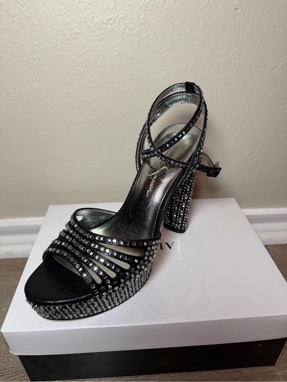 Jessica Simpson Black Rhinestone Platform Heels - Picture 9 of 9